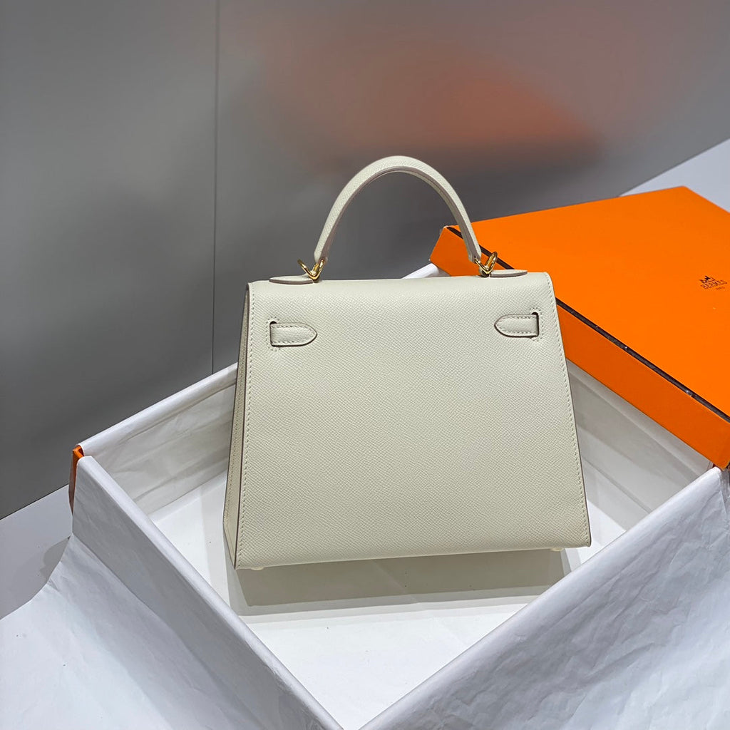 Hermes Kelly 25 Bag Milkshake White Gold Epsom Leather 249810