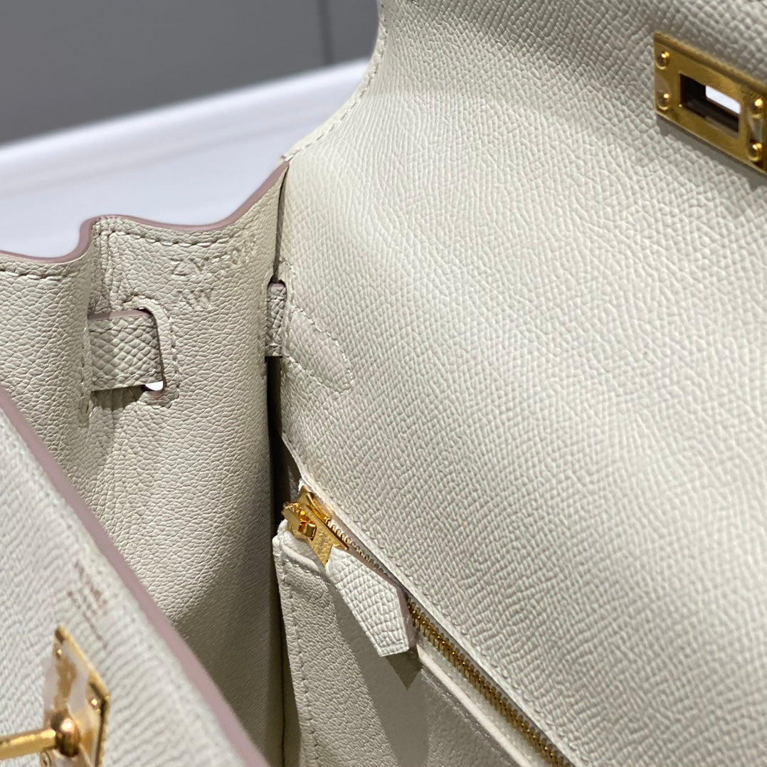 Hermes Kelly 25 Bag Milkshake White Gold Epsom Leather 249810