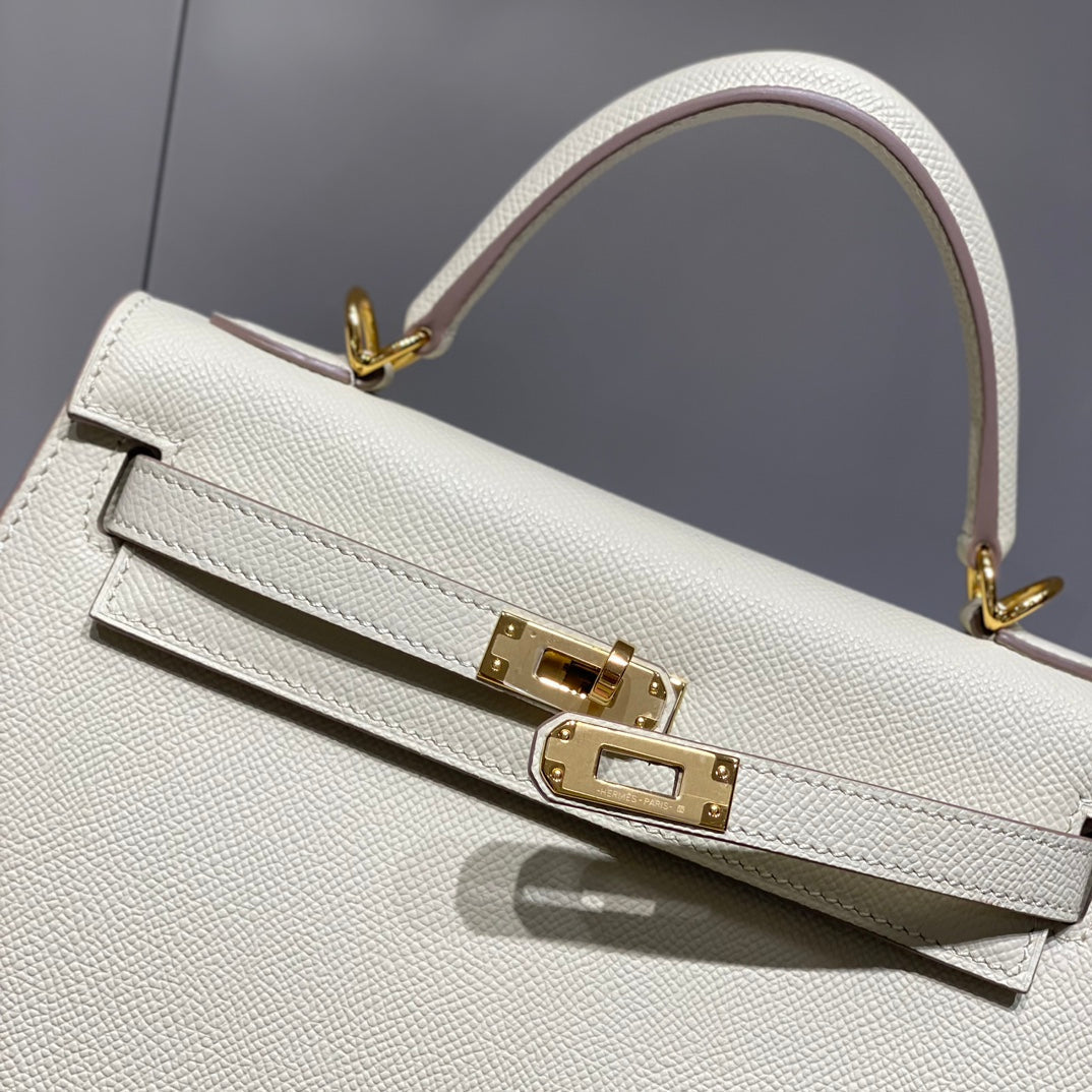 Hermes Kelly 25 Bag Milkshake White Gold Epsom Leather 249810