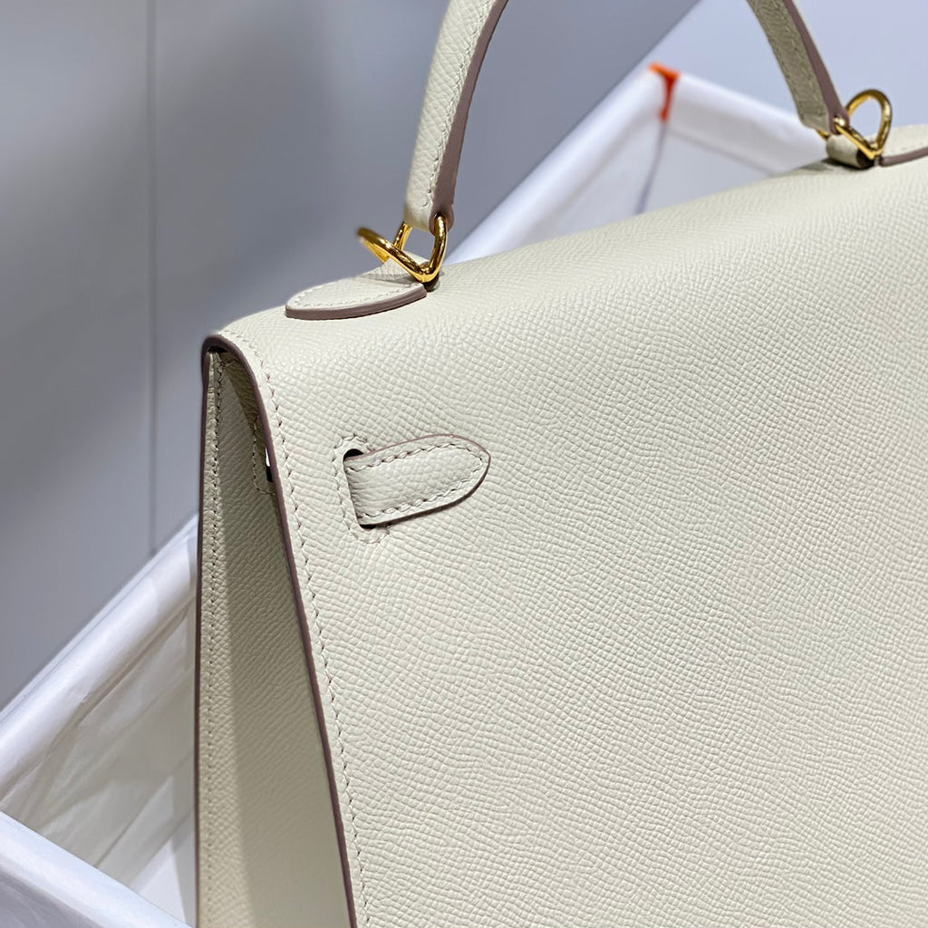 Hermes Kelly 25 Bag Milkshake White Gold Epsom Leather 249810