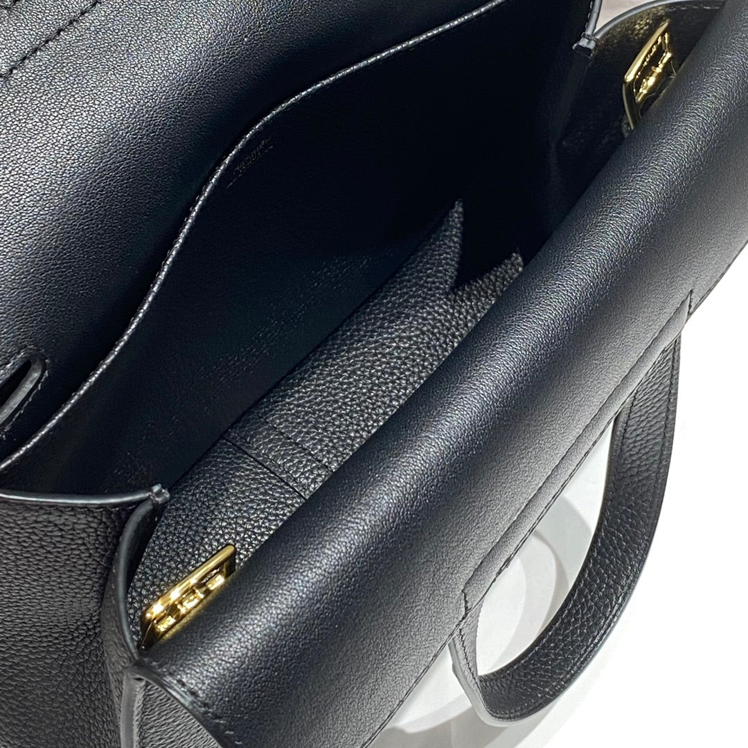 HALZAN 25 HANDLE BAG IN BLACK GRAINED CALFSKIN HARD HARDWARE