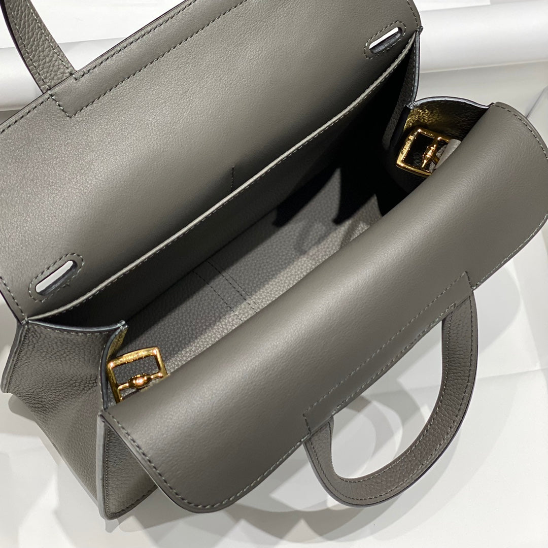 HALZAN 25 HANDLE BAG IN GREY GRAINED CALFSKIN