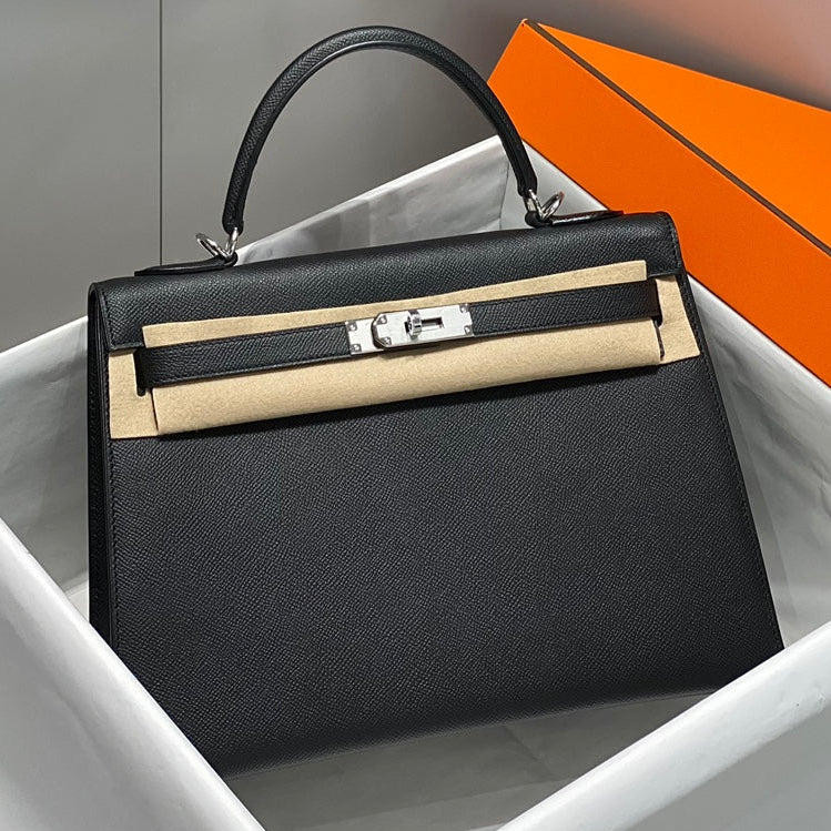 Hermes Black Epsom Leather Kelly 32 Top Handle Bag 249758
