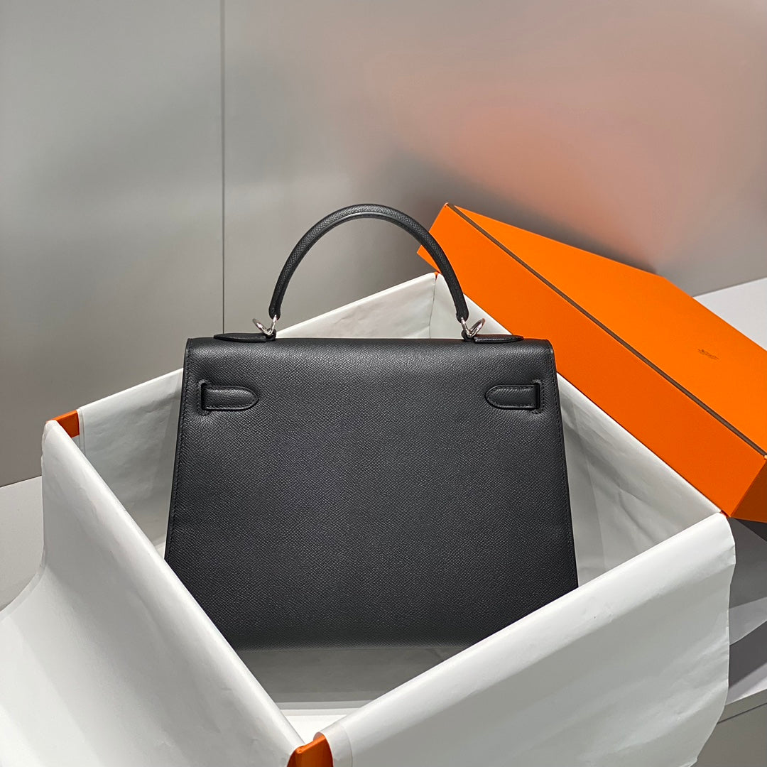 Hermes Black Epsom Leather Kelly 32 Top Handle Bag 249758
