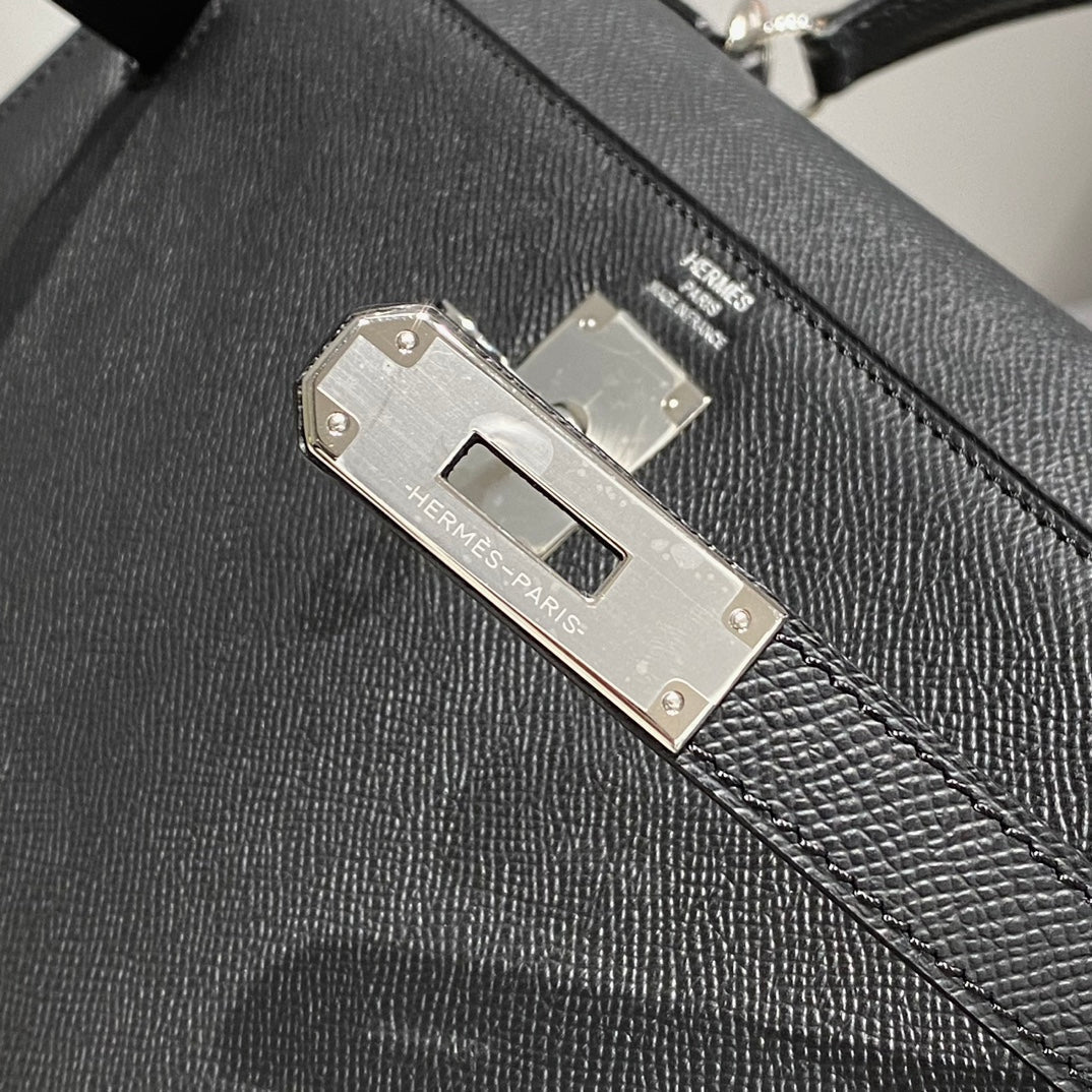 Hermes Black Epsom Leather Kelly 32 Top Handle Bag 249758