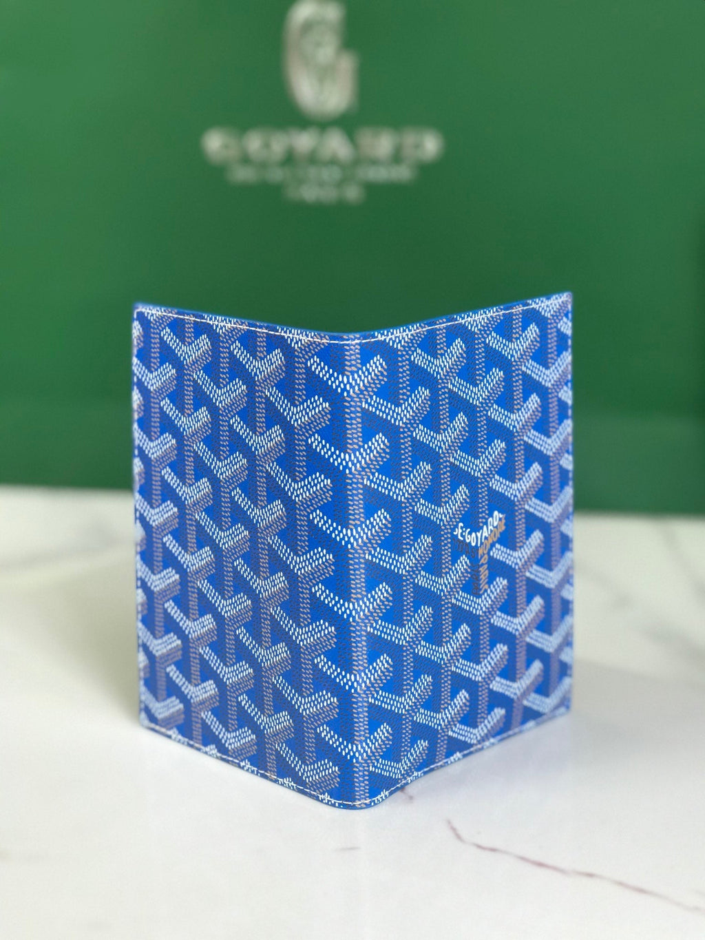 Goyard Grenelle Passport Cover 10cm Blue Canvas & Cafskin