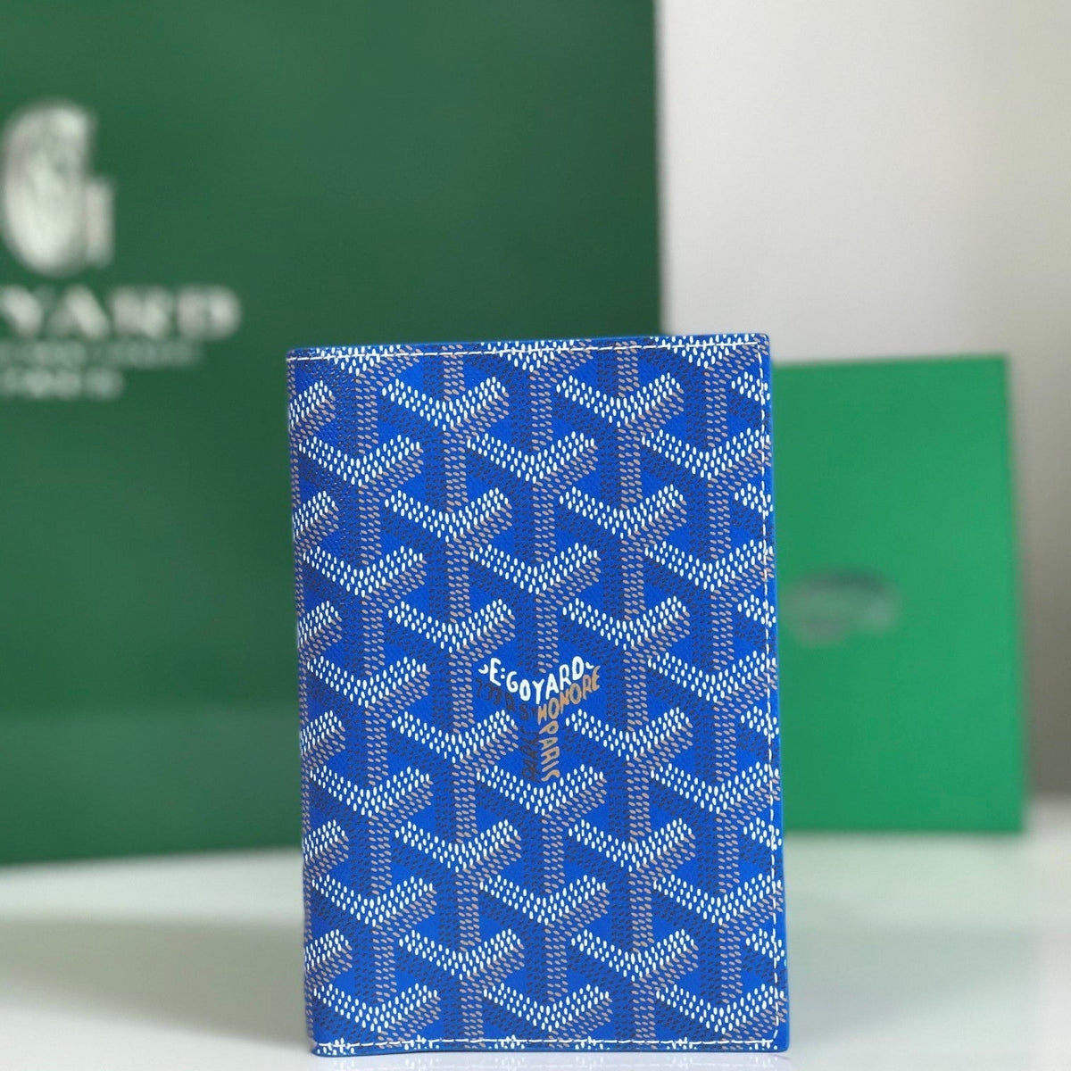 Goyard Grenelle Passport Cover 10cm Blue Canvas & Cafskin