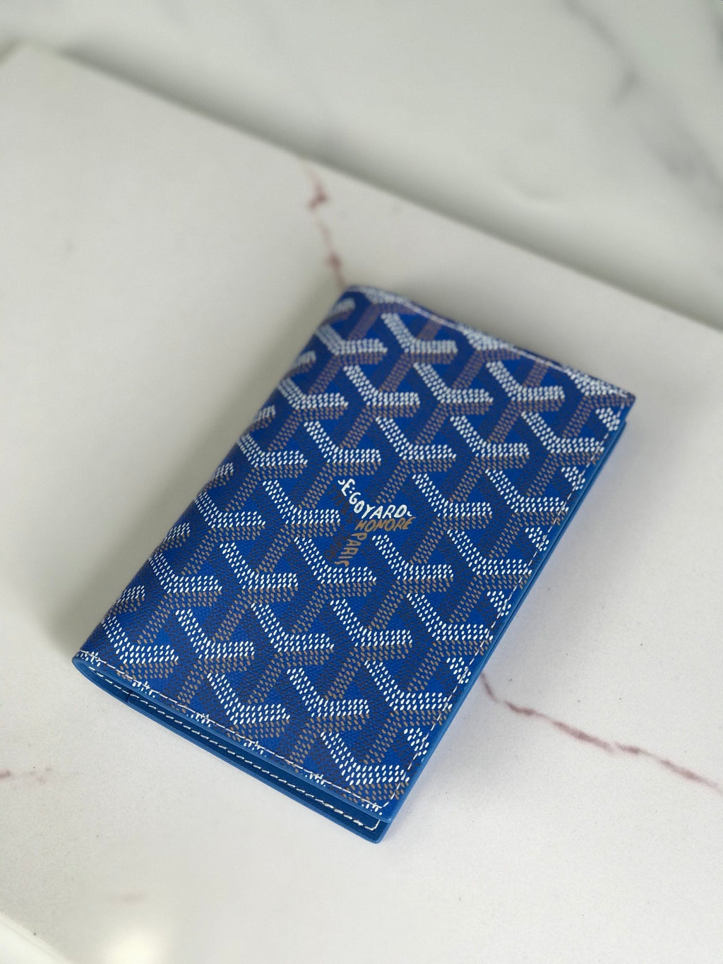 Goyard Grenelle Passport Cover 10cm Blue Canvas & Cafskin
