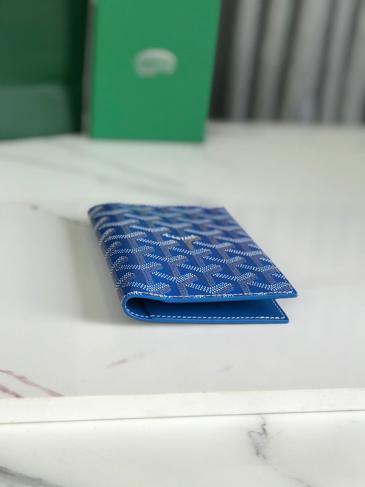 Goyard Grenelle Passport Cover 10cm Blue Canvas & Cafskin