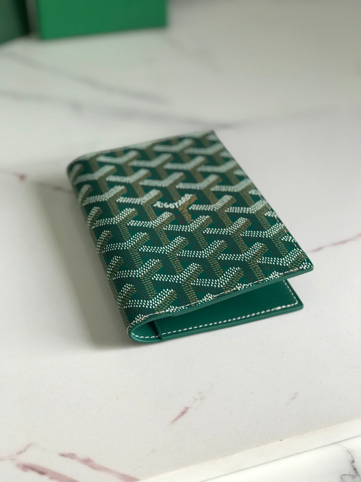 Goyard Grenelle Passport Cover 10cm Green Canvas & Cafskin