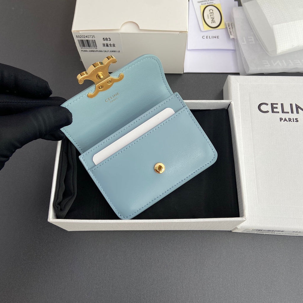 TRIOMPHE 10i583 Flap Card Holder Blue Shiny Cowhide