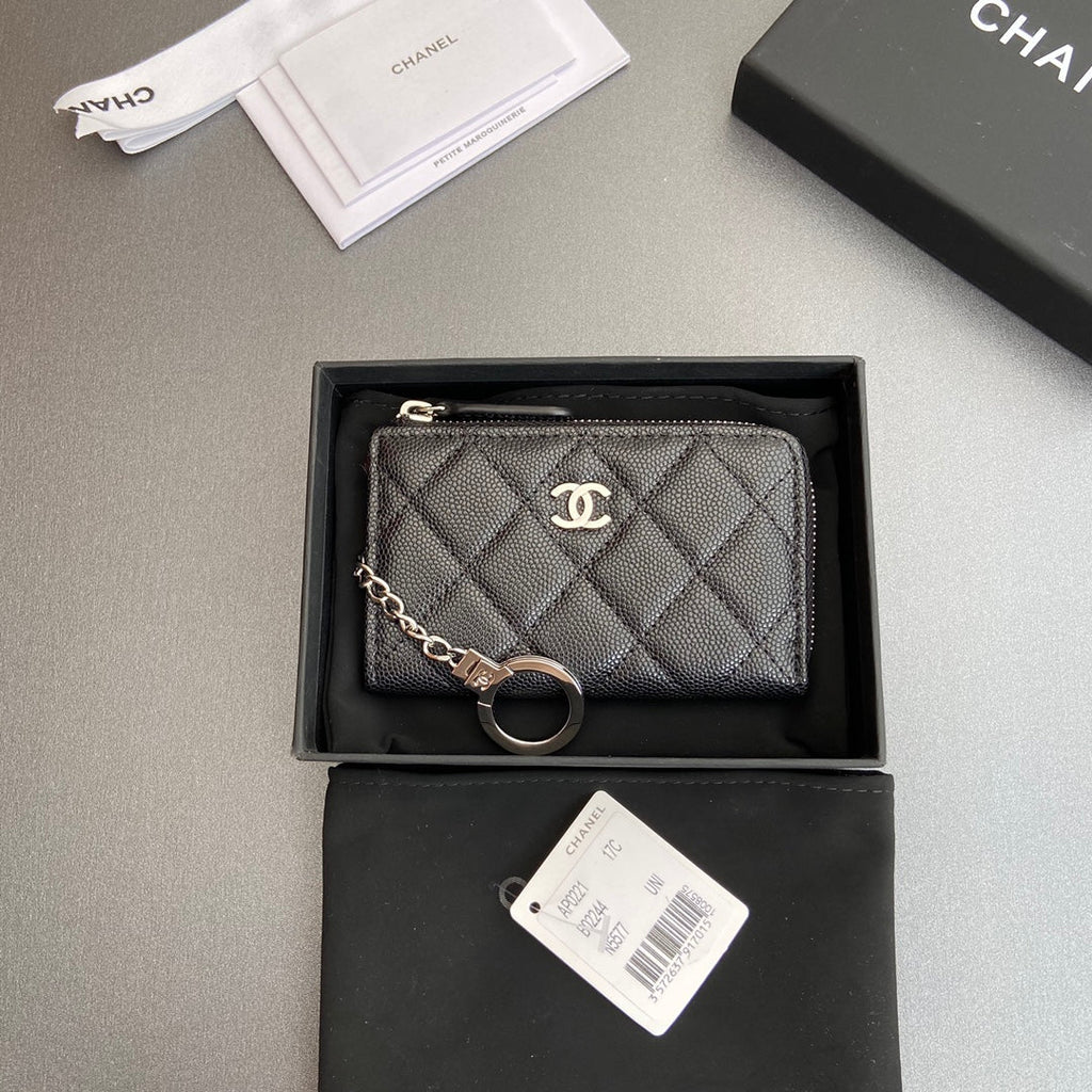 CC Hook & Chain Zipper Card Holder Black Caviar Sliver Steel 234731