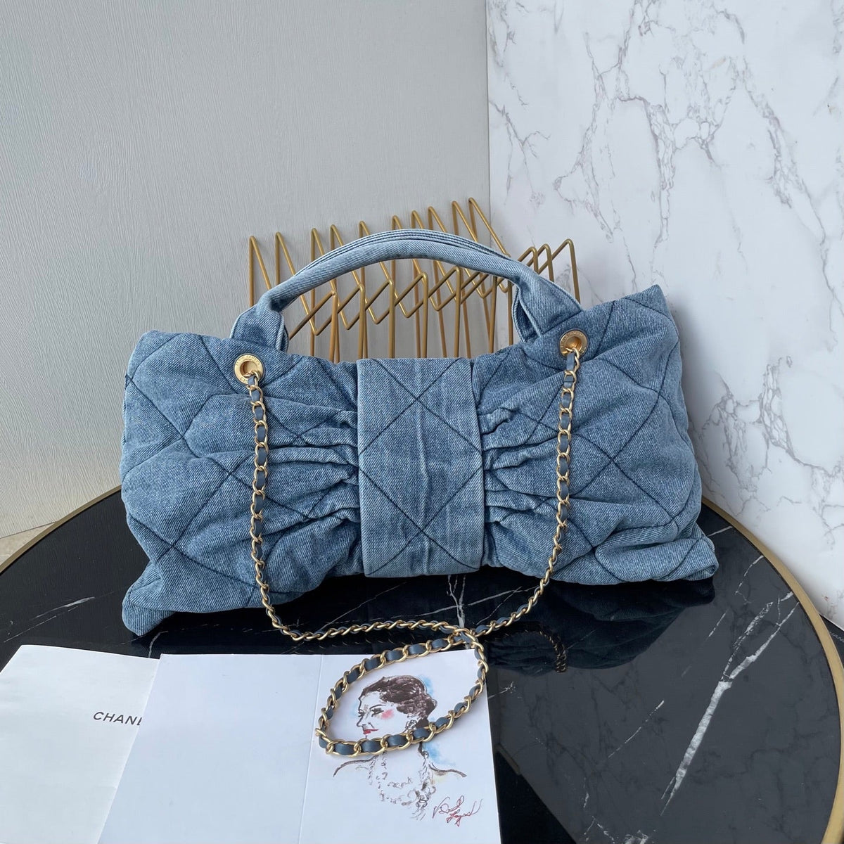 CC 25K Bow Bag 38cm Blue Denim
