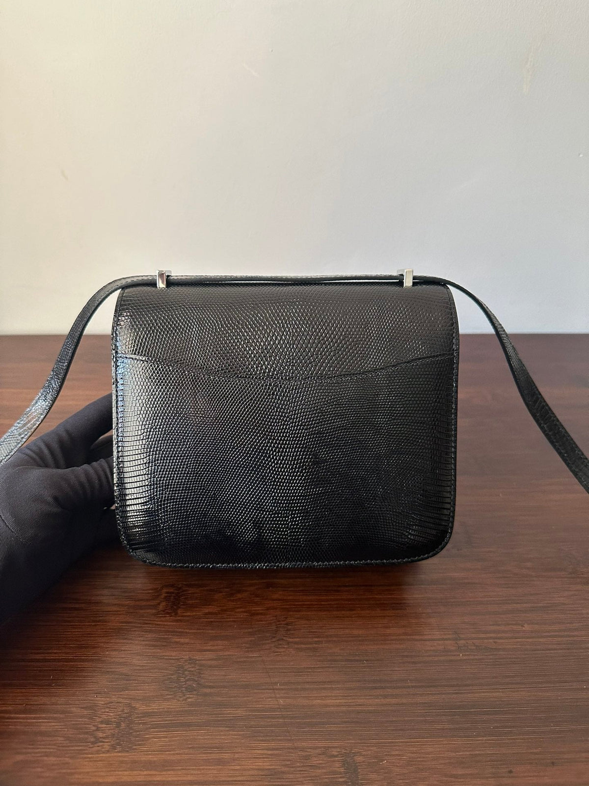 CONSTANCE 18 BLACK LIZARD SILVER HARDWARE