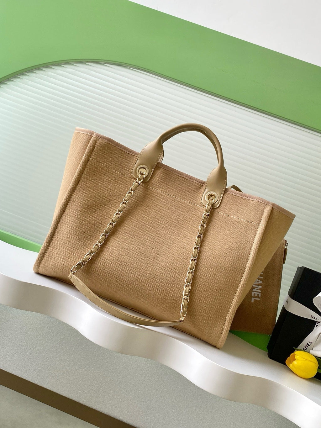 CC 2025 Deauville Tote Bag Beige Canvas