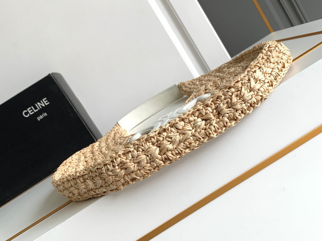 celin classic panier 33cm hobo bag raffia and white calfskin