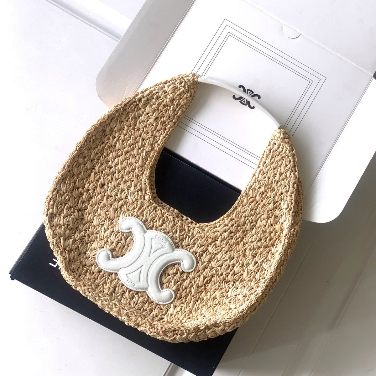 celin classic panier 33cm hobo bag raffia and white calfskin