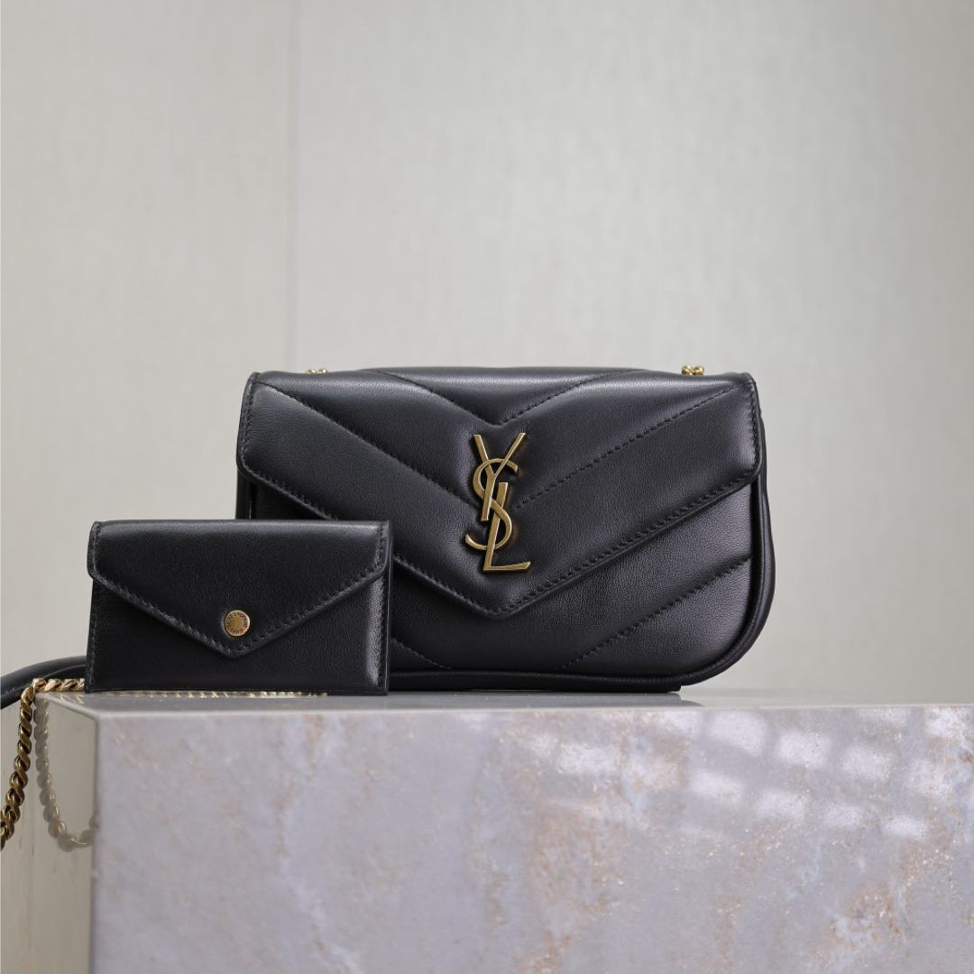 LOULOU MINI 20 IN BLACK SHEEPSKIN GOLD HARDWARE