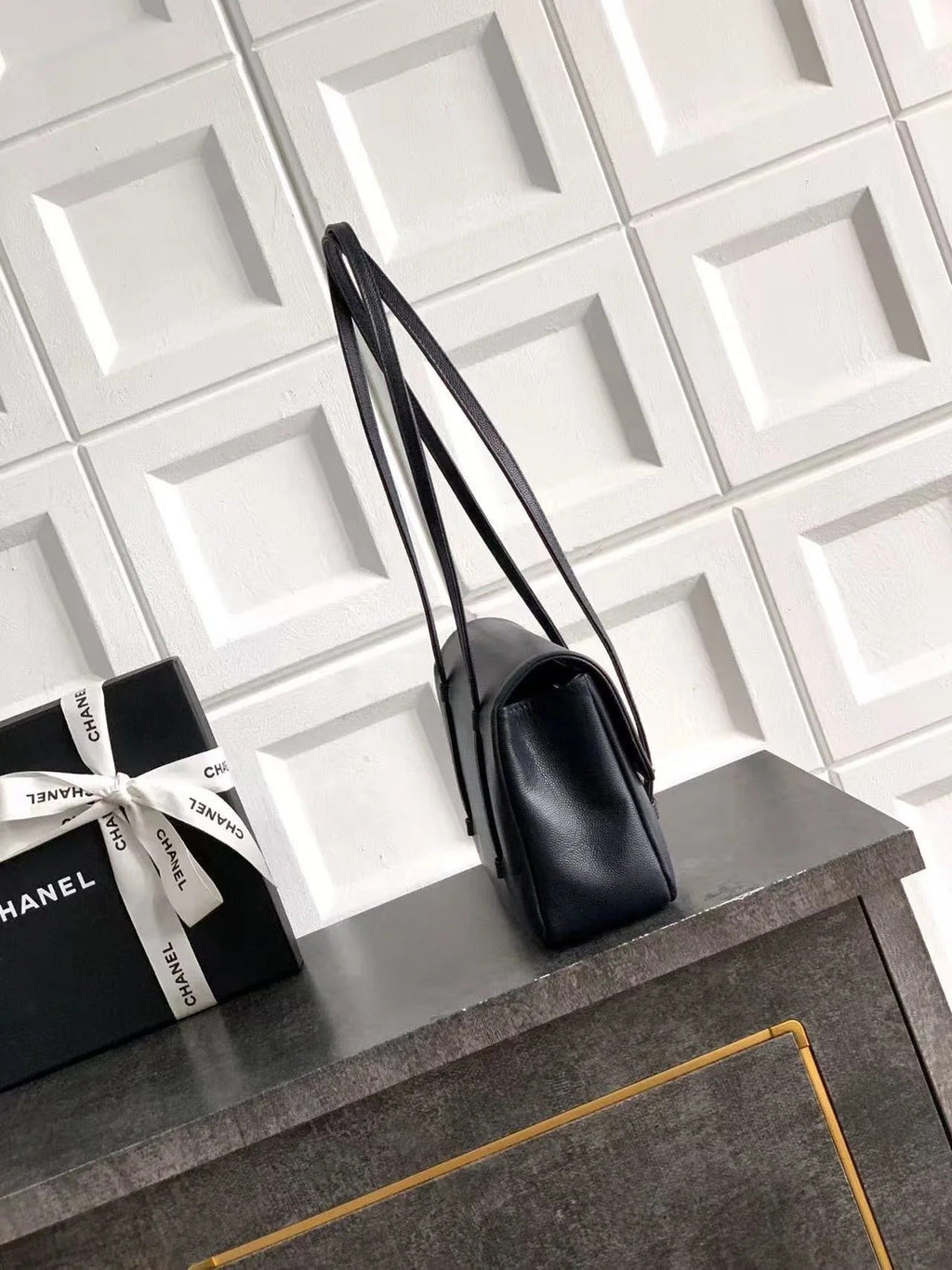 Chanel 2026 Bag 22cm Blue Grained Shiny Calfskin