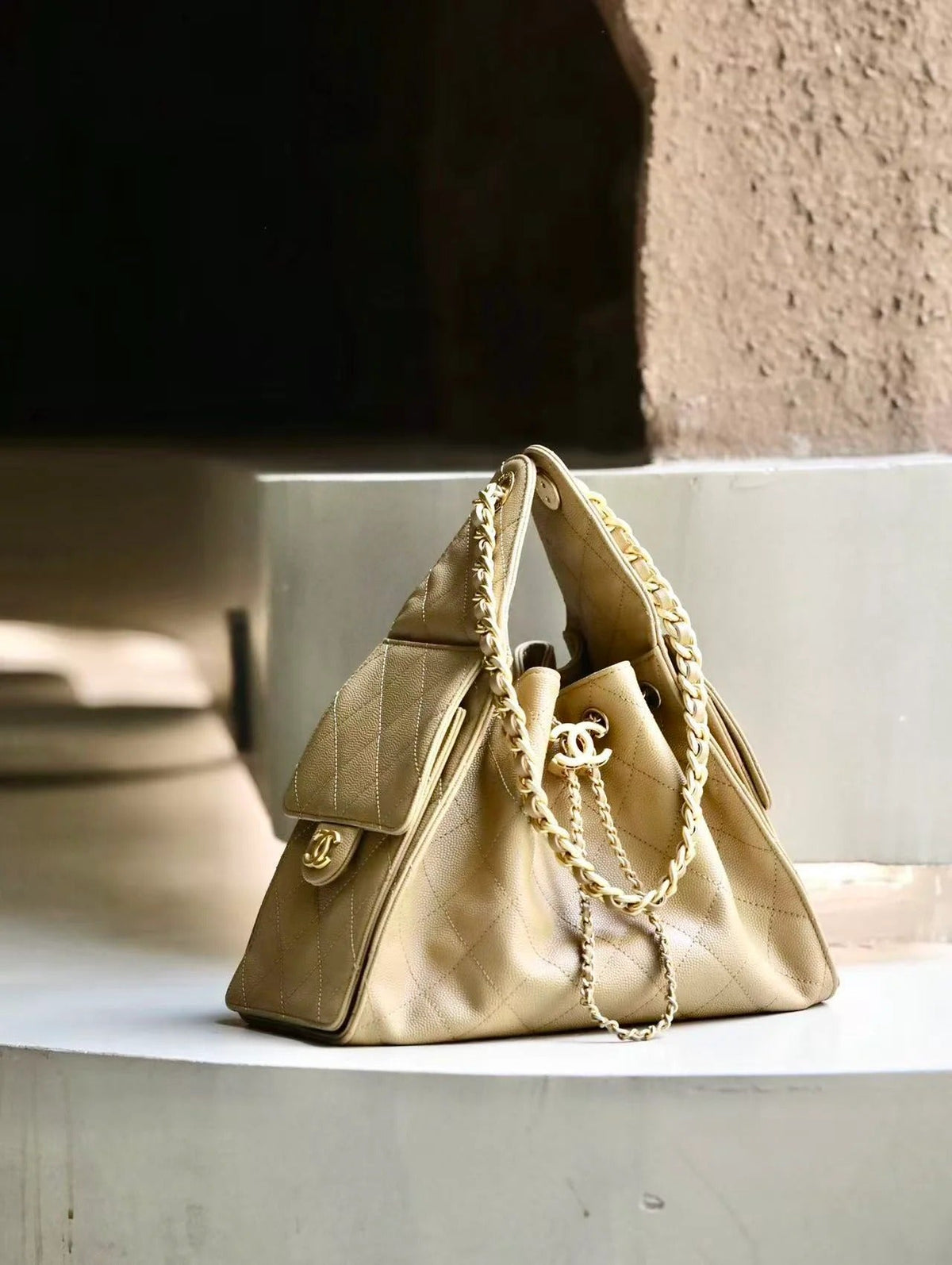 Chanel 2026 Hobo Bag 30cm Beige Calfskin