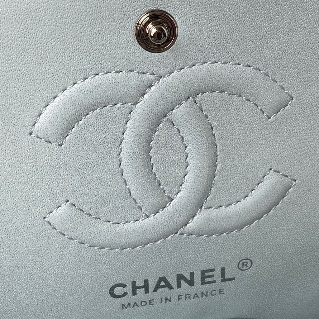 Medium Classic Flap Bag 23cm Light Blue Lambskin Silver Hardware