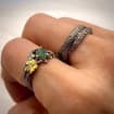 Moss Agate Sterling Silver Twig Ring Set