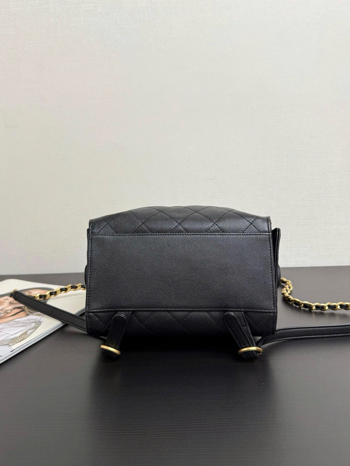 CC 25B Backpack 23cm in Black and Gold Caviar