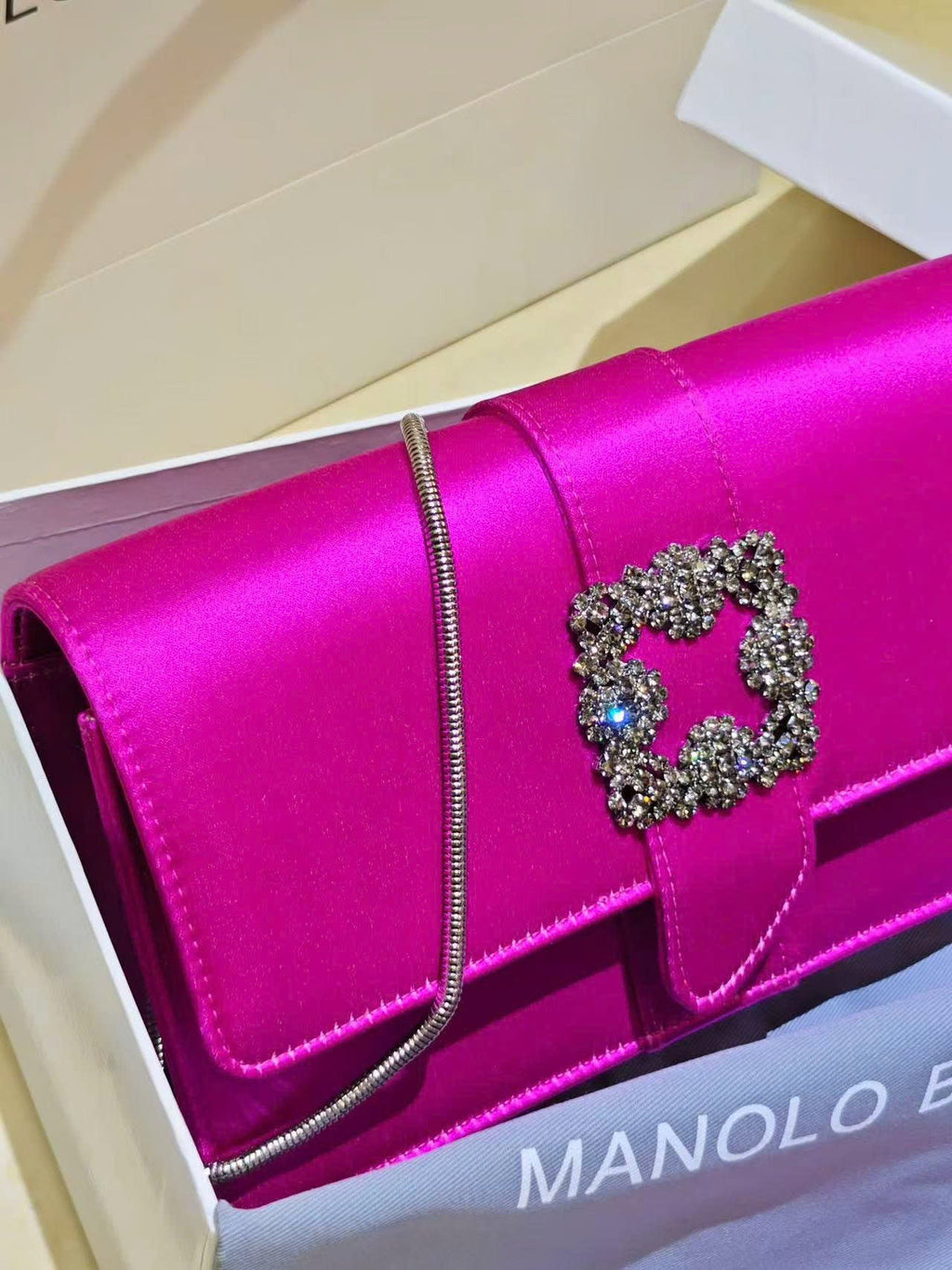 Manolo Capri embellished satin clutch in purple
