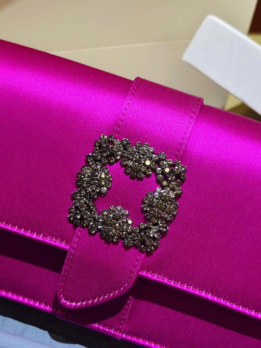 Manolo Capri embellished satin clutch in purple