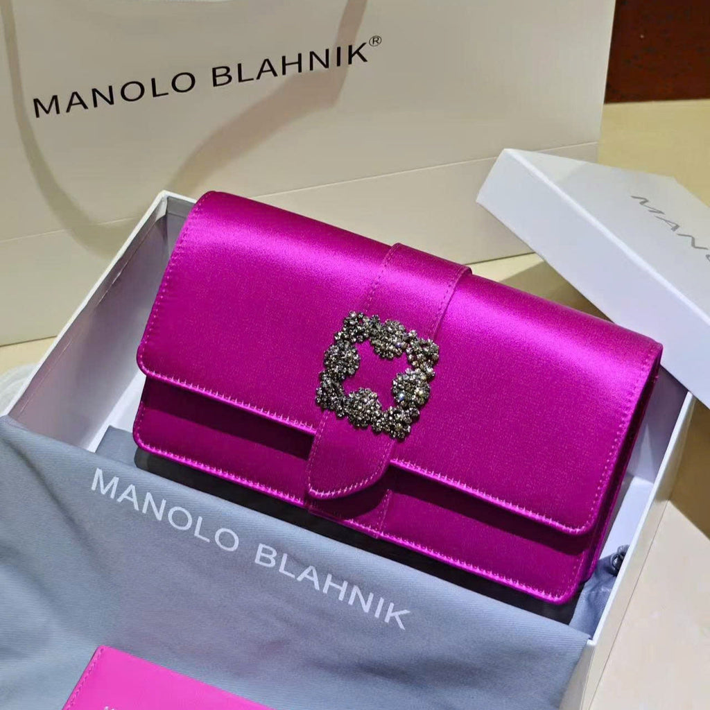Manolo Capri embellished satin clutch in purple